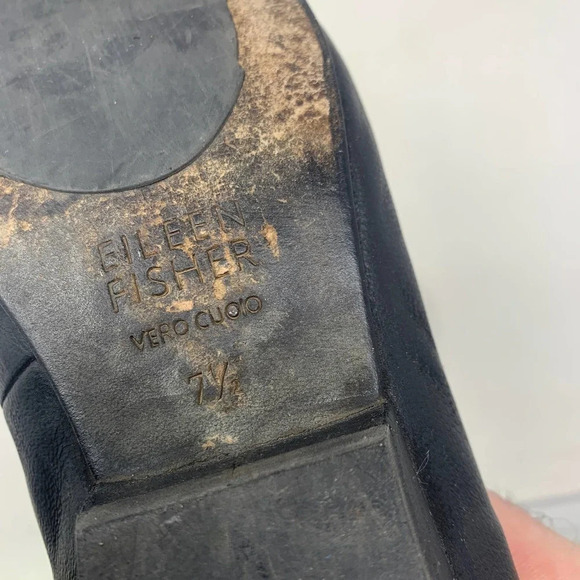 Eileen Fisher Black Leather Pointed Toe Ballet Wedge‎ Flats Size US 7.5 - Picture 12 of 12